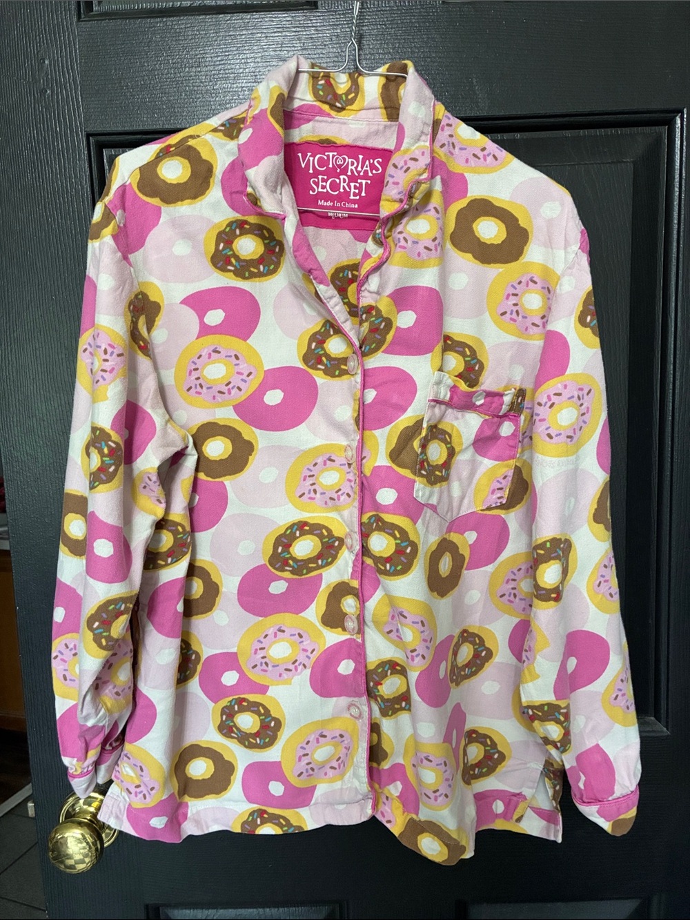 Victoria's Secret Pink Donut Print Button-Up Pajama Top